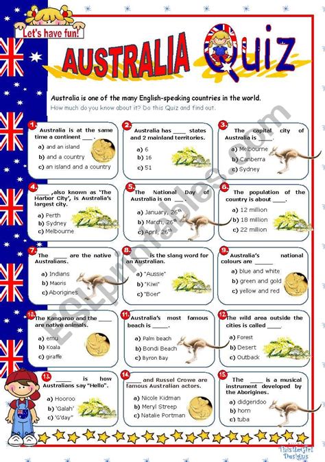 Australia Quiz Esl Worksheet By Mena22