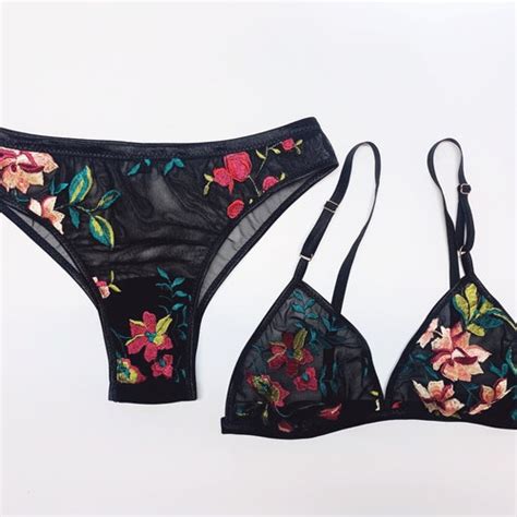 Black Floral Embroidered Lingerie Set Boudoir Lingerie Black Etsy