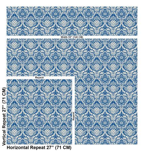 Velvet Medieval Brocade Printed Fabric Classic Indigo Etsy