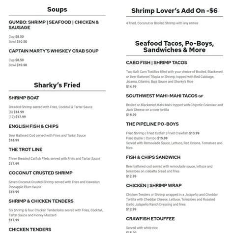 Menu Houston Tx S Sharky S American Grill Sirved