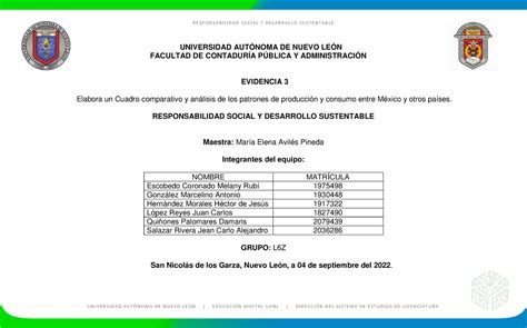 Evidencia 13 Responsabilidad Social Y Desarrollo Sustentable Universidad AutÓnoma De Nuevo