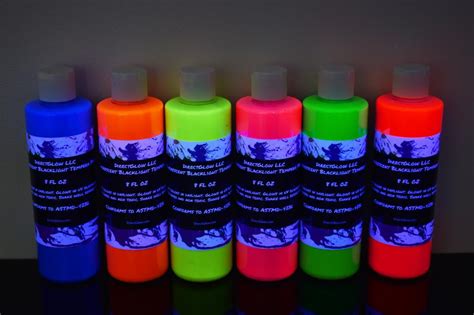 Directglow Uv Blacklight Reactive Fluorescent Tempera Party Paint 6 Color Assortment 8 Ounce