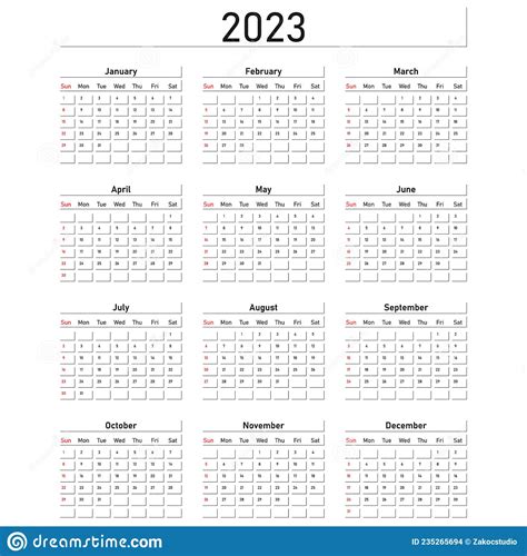 Calendario Inglese Per Il 2023 La Settimana Inizia Domenica