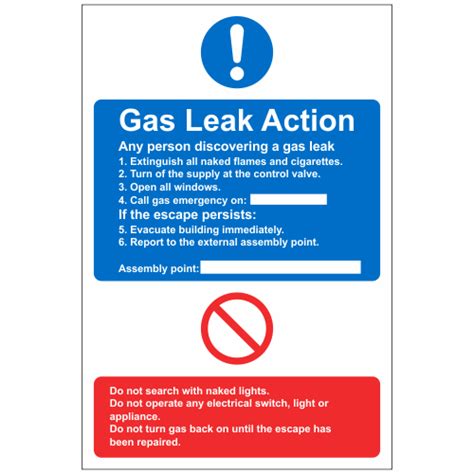 Gas Leak Action Sign Gas Safety Notices Safety Signs And Notices