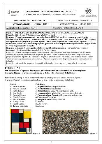 Exámenes de EBAU de Fundamentos del Arte Descargar exámenes