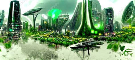 Futuristic Green Sustainable City Conceptual Illustration Stock