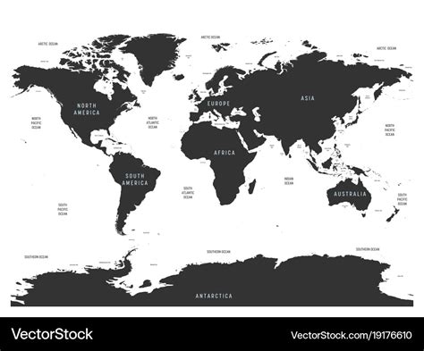 World map of oceans with labels of oceans seas Vector Image