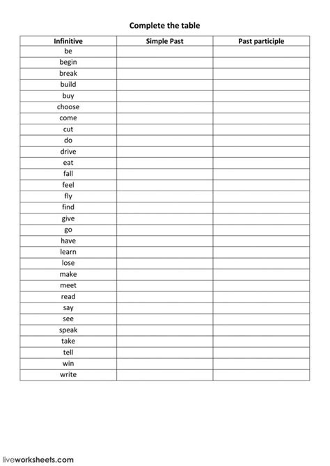 Verb Forms Test Ficha Interactiva Verbos Irregulares Verbos Fichas