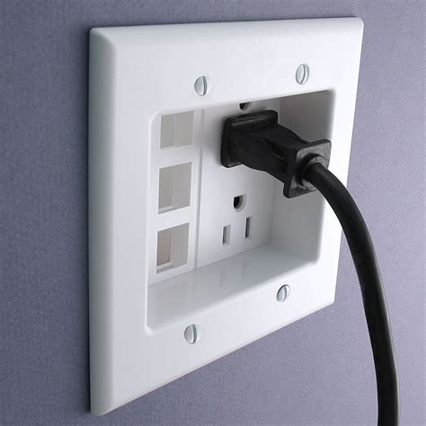 White Recessed 15A Duplex Outlet with Built In Cover Plate Leviton