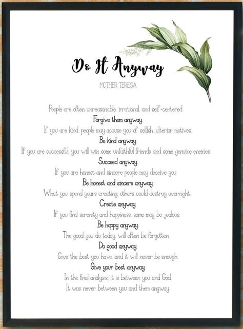 Do It Anyway Mother Teresa Digital Printable Poem A4 PDF Instant