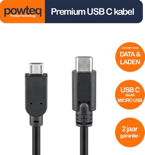 Powteq Meter Premium Usb C Naar Micro Usb Kabel Usb Bol