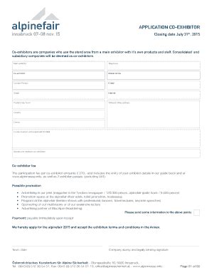 Fillable Online APPLICATION CO EXHIBITOR Fax Email Print PdfFiller