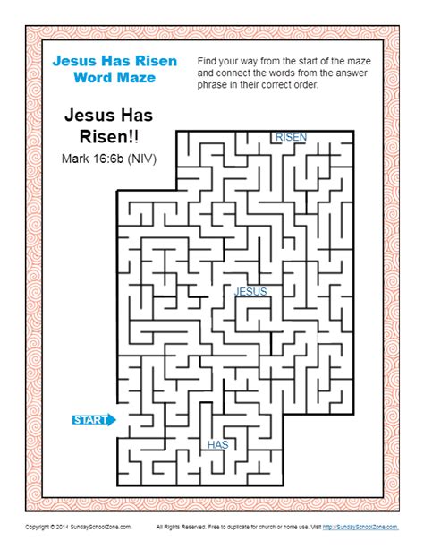 Jesus Has Risen Word Maze On Sunday School Zone