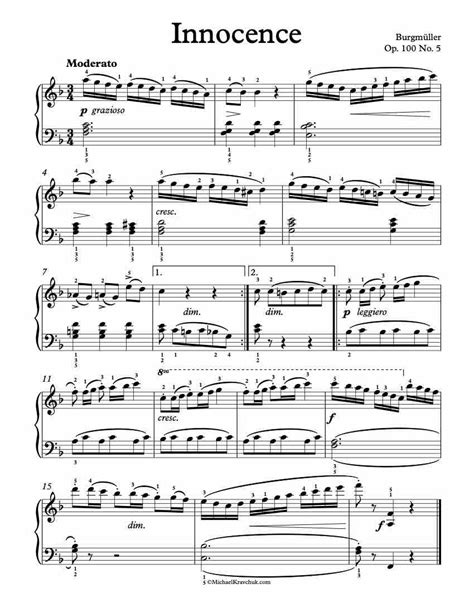 Free Piano Sheet Music – Innocence Op. 100, No. 5 – Burgmuller ...