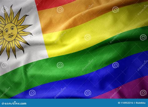 Waving Uruguay Rainbow Gay Pride Flag Banner Stock Photo Image Of