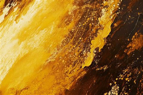 Dynamic Abstract Gold And Brown Paint Splash Art On Canvas Stock Photo