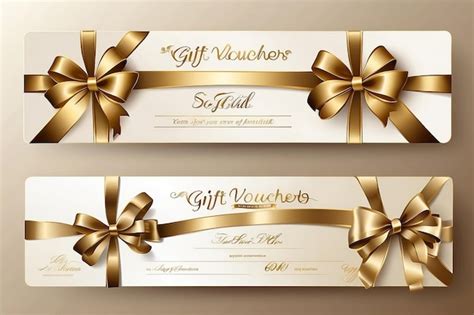 Vector Set Of Luxury Gift Vouchers With Golden Ribbons Bows And Gift