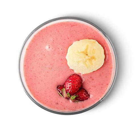 Banana Strawberry Smoothies Top View Stock Photo Image Of Juicy