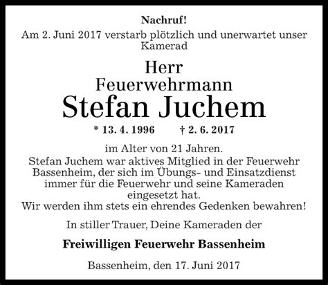 Traueranzeigen Von Stefan Juchem Rz Trauer De