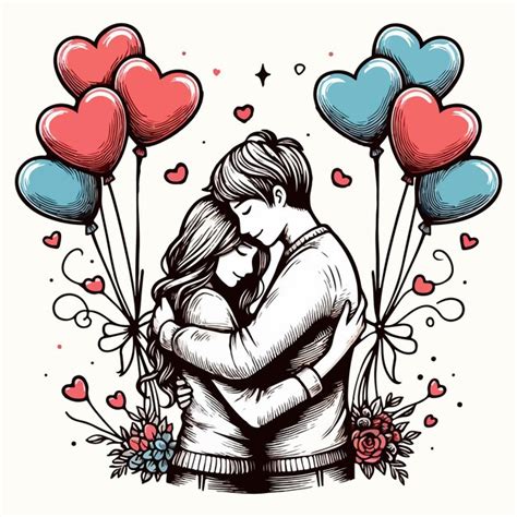 Premium Vector Hugging Happy Couple Illustreayon And Balloons With Hearts