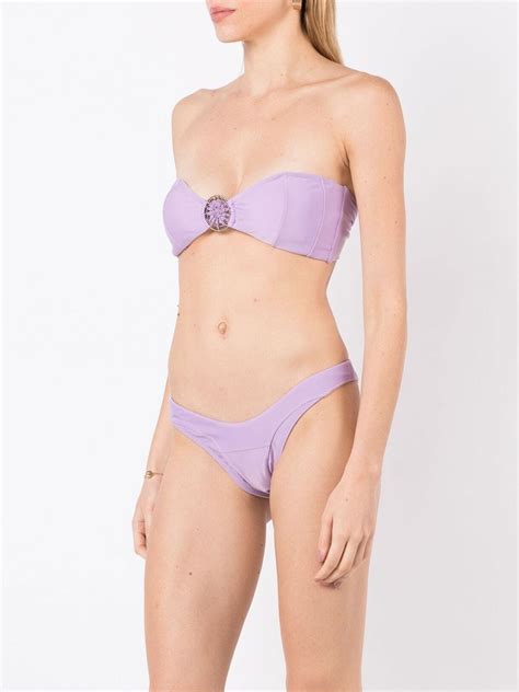 Amir Slama Crochet Knit Bandeau Bikini In Purple ModeSens