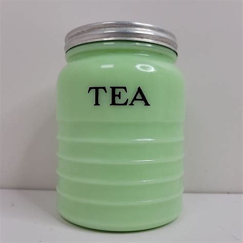 Jeannette Jadeite Jadite Ribbed Round Uranium Glass Tea Canister