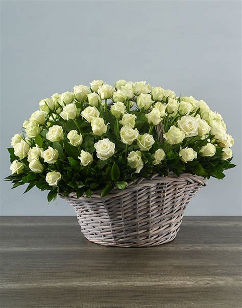 100 White Roses In A Basket The Cape Town Florist