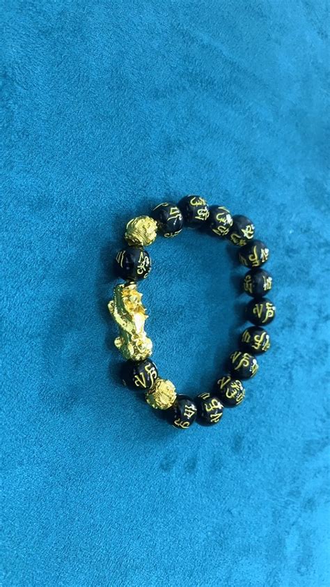 Women Men Real Gold Plated Black Buddha Beads Bracelet Lucky Money Feng