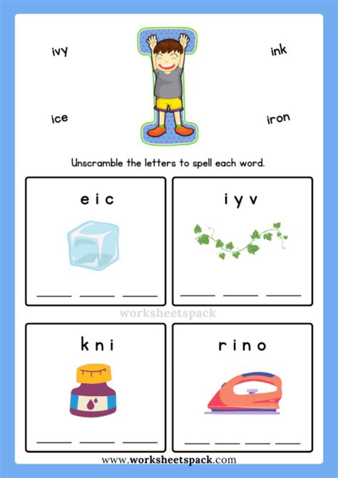 Free Alphabet Spelling Worksheet Letter I Words for Kindergarten ...