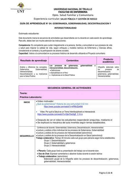 Gobernanza Gobernabilidad Descentralización y Intersectorialidad