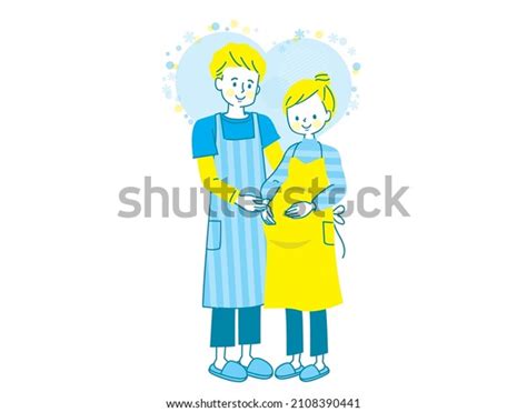 Pregnant Smiling Woman Husband Apron Stock Vector Royalty Free