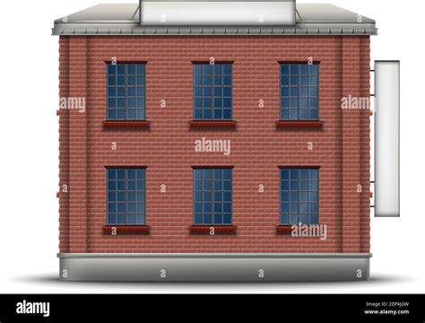 Realistic Icon Of Red Bricks Building With Side And Top Banner On The