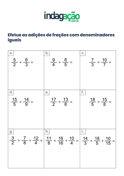 Efetue As Adi Es De Fra O Denominadores Diferentes Fra Es