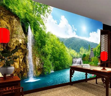 Papel tapiz 3d personalizado mural fotográfico de montaña cascada