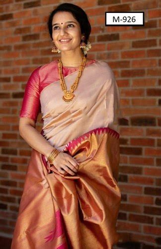 Peach Kanjivaram Soft Silk Saree Occasion Party Wear Wedding Wear