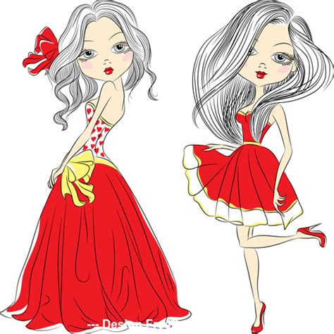 Girl In Red Dress Vector Free Download