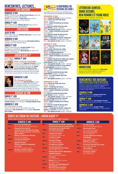 PROGRAMME COMPLET LE FESTIVAL DU LIVRE NICE