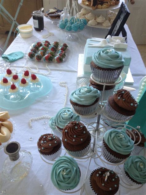 Chocolate And Tiffany Blue Cupcakes Breakfast At Tiffanys Wedding Shower Breakfast Cupcakes