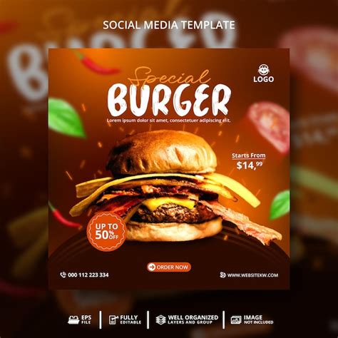 Spezielle Burger Social Media Post Banner Vorlage F R Werbung Premium