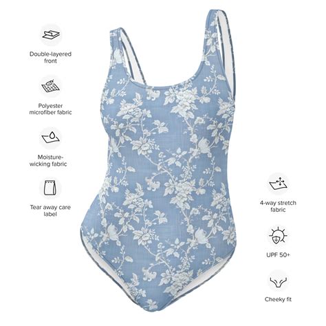 COTTAGECORE FLORAL Swimsuit Toile Bikini Blue White Toile One Piece Swim Suit Toile Bikini