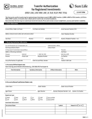 Fillable Online CI SunLife Transfer Authorization For Registered