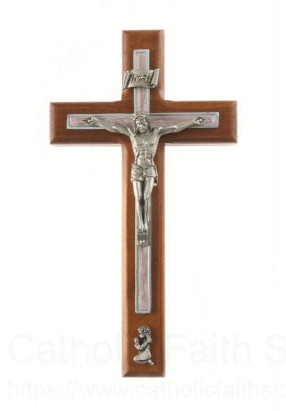 Praying Girl Cherry Wood Wall Crucifix 8 Inch