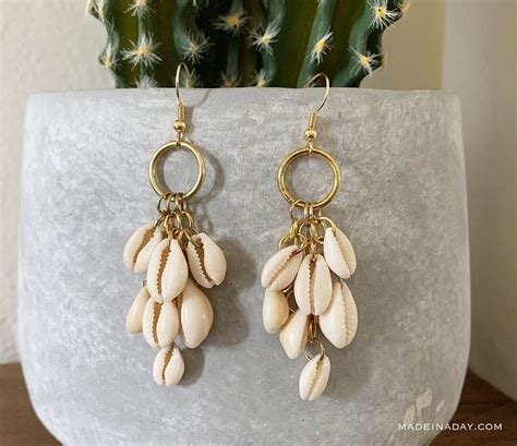 DIY Dangle Cowrie Shell Earrings