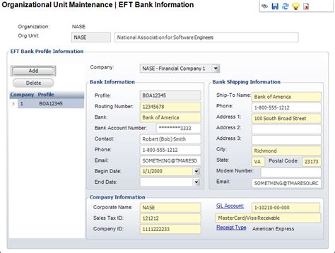 Setting Up Organization Unit Eft Bank Information