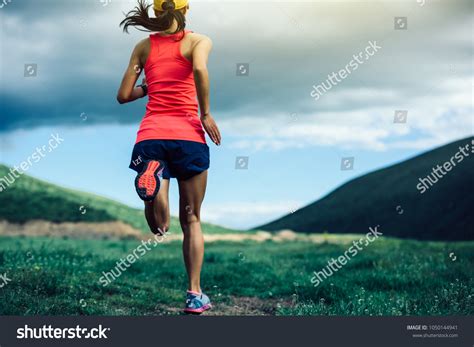 Fitness Woman Trail Runner Running Mountains Stock Photo 1050144941 ...