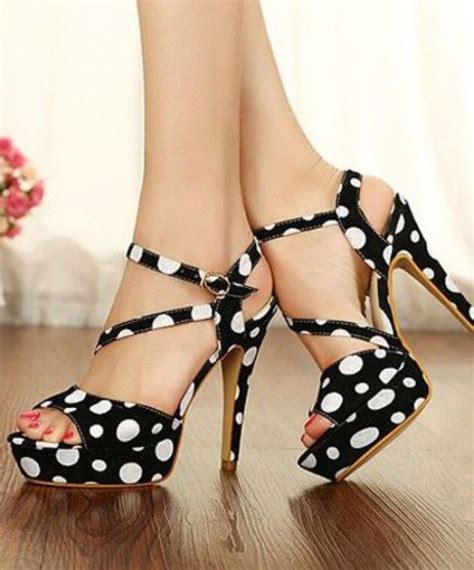 Black White Polka Dot Heels Shoes Shoe Boots Shoes Heels