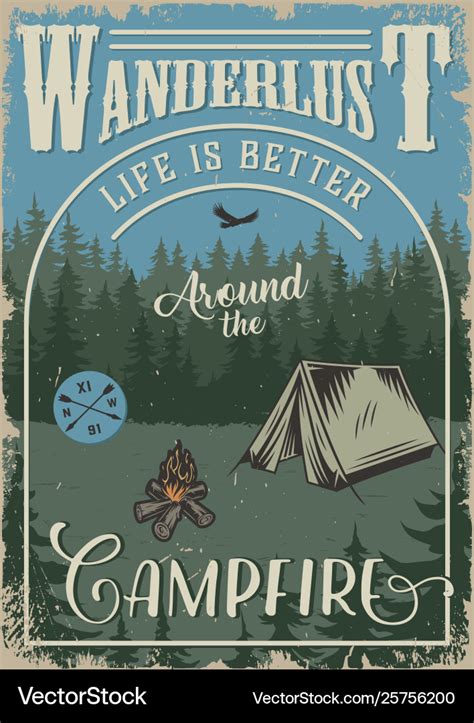 Vintage Camping Colorful Poster Royalty Free Vector Image