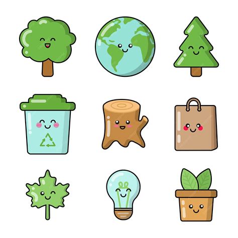 Premium Vector Eco Things Patches Set Of Cute Cartoon Characters In