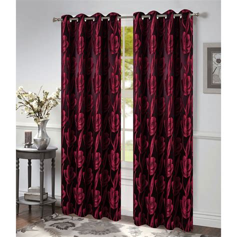 Azure Floral Jacquard Grommet Window Panel Burgundy 54x84 Inches