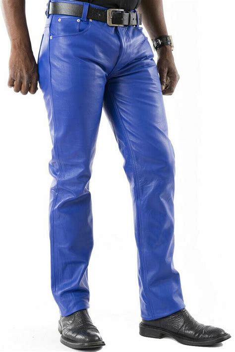 Mens Genuine Hand Made Sheep Skin Leather Pants Real Leather Slim Fit Pants Jeans Style Royal